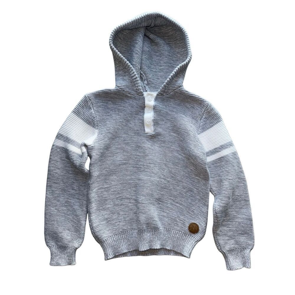 Hope & Henry Boys Organic Cotton Gray Hooded Pullover Knit Sweater - Picture 5 of 10